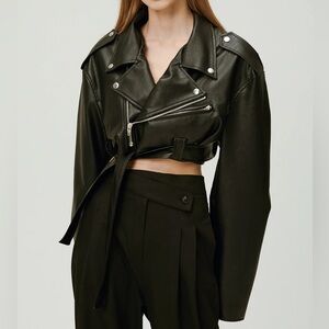 Storets Emma Cropped Black Leather Belted Jacket